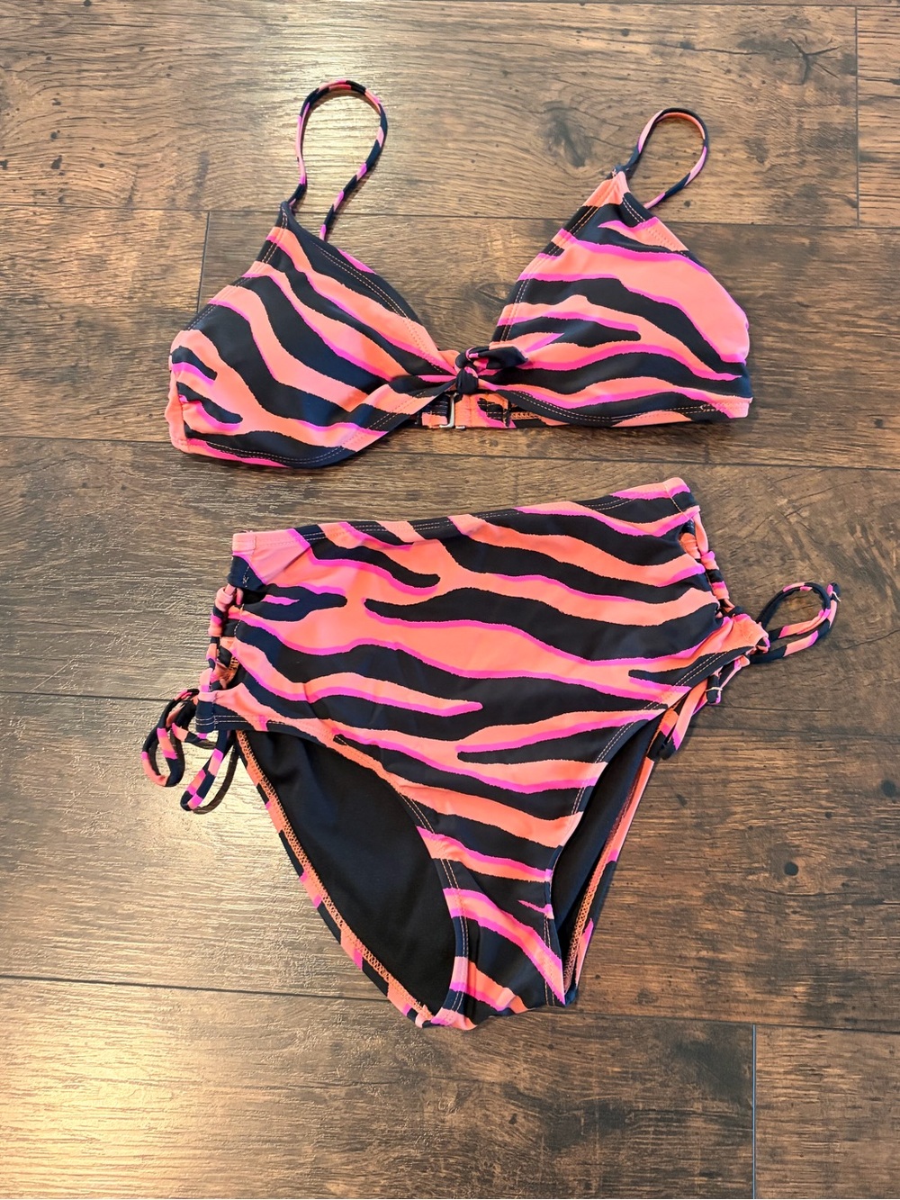 Pink & Black Zebra High-Waist Bikini Set